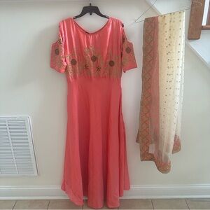 Beautiful Indian Gown in Salmon/ Coral Pink